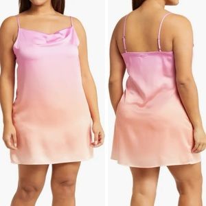 BP Satin Cowl Neck Dip Dye Mystic Slip Dress Pink Orange Ombré Size 2X